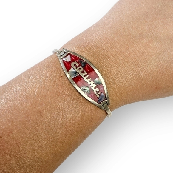 Mexico Cozumel Cuff Bracelet Red Inlaid Abalone Shell Alpaca Silver Vintage 6.5" - Picture 8 of 8